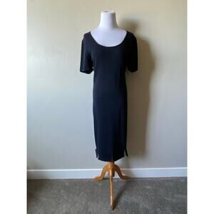 St. John Collection Black Wool Blend Short Sleeved Midi Dress- Size 10